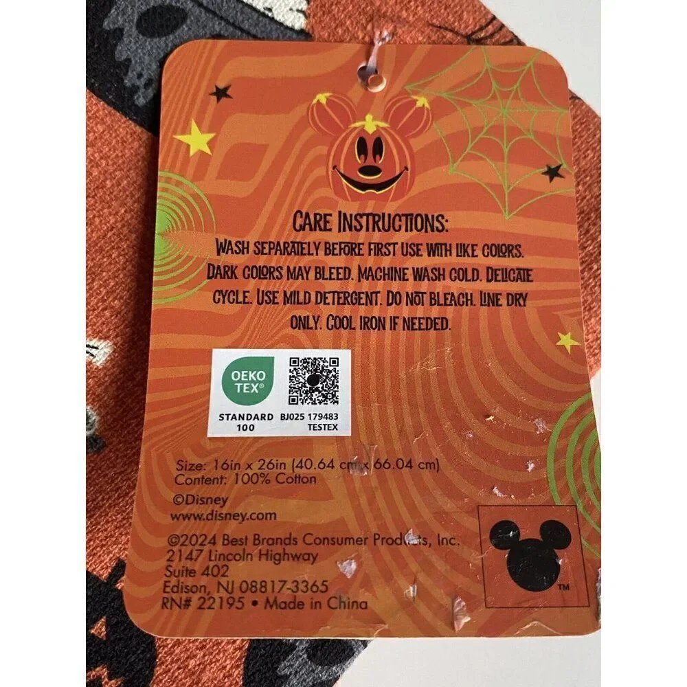 2 Pack Disney Mickey Mouse Halloween Kitchen Towels Jack O Lantern Witch Hat NEW